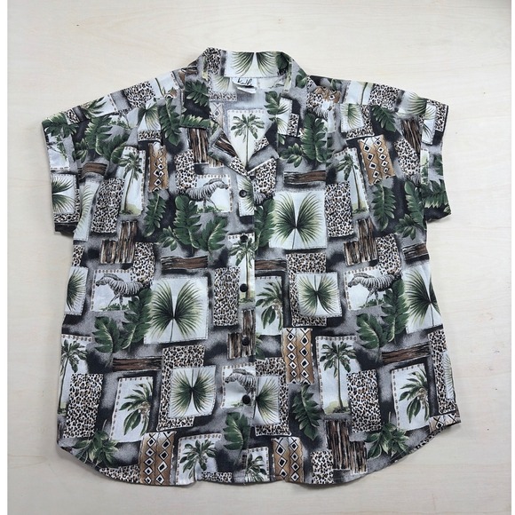 Kapilo Tops - Vintage Kapilo Safari Print Button Up Shirt Large Tropical Zebra Leopard USA